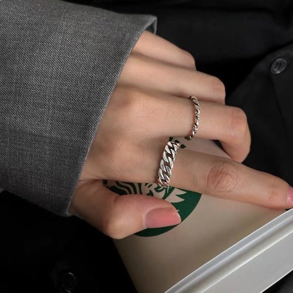 Silver Chain Ring, Twisty Silver Ring, twisted Ring Silver, Stacking Ring Silver - Picture 6 of 10